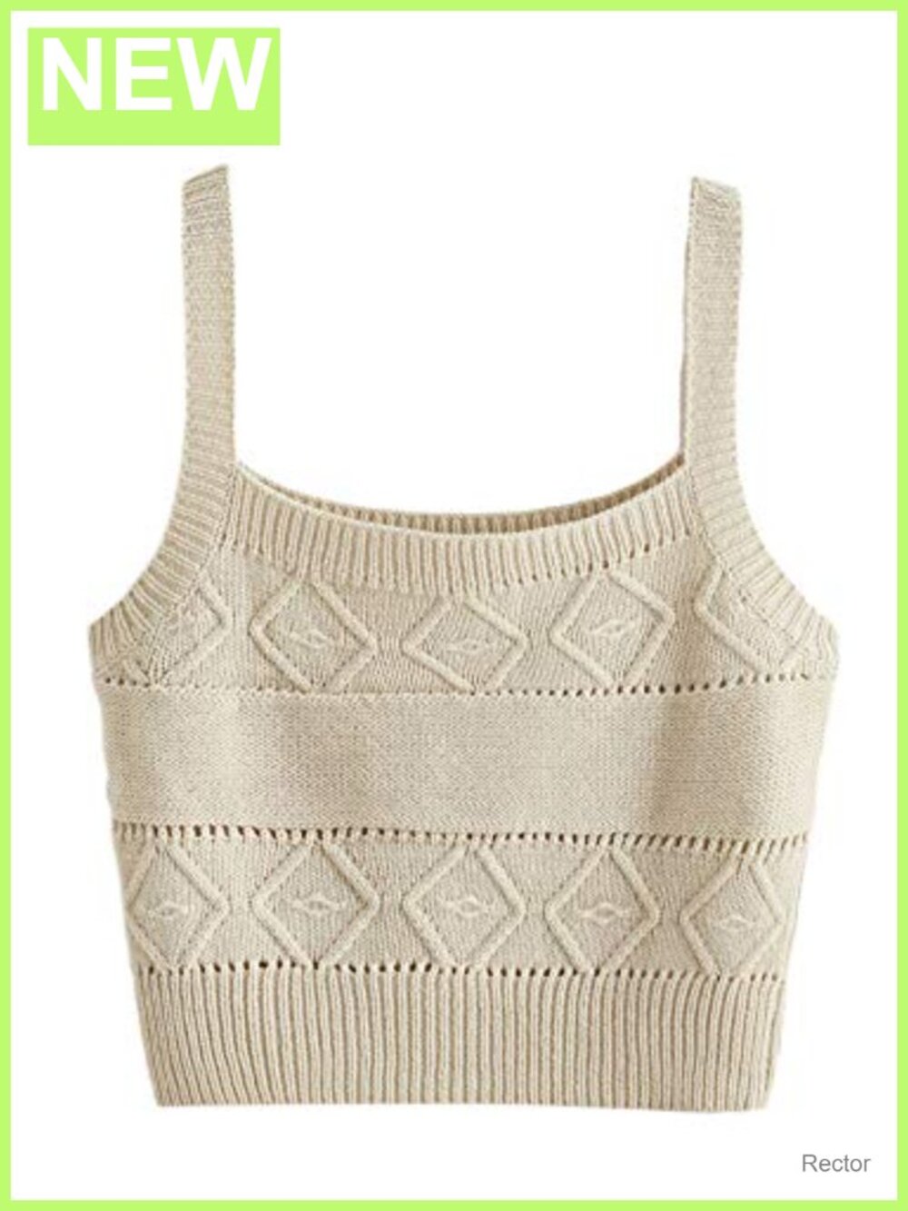 Sleeveless Argyle Knit Crop Tank Top Scoop Neck Backless Slim Fit